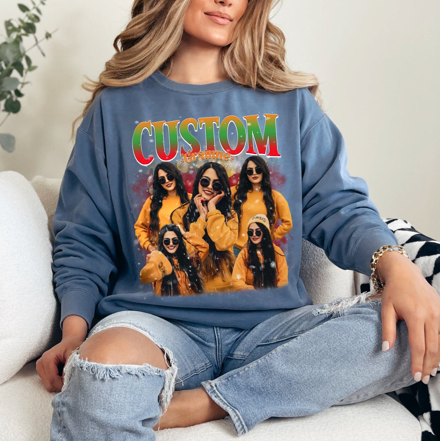 Holiday Custom Portrait Tee - Christmas Photo Collage T-Shirts Gift